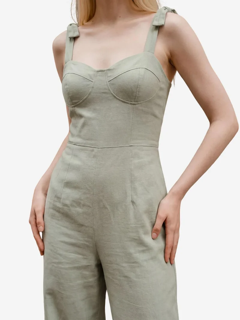MY FASHION Mint Green MY FASHION Sweetheart Neck Linen Blend Jumpsuit for Women | Best Price UAE